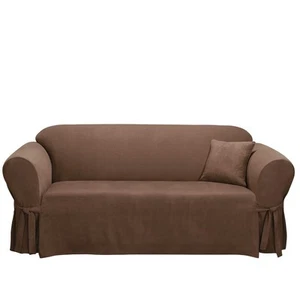 SureFit Soft Suede 1 Piece Sofa Slipcover in Chocolate - Picture 1 of 5