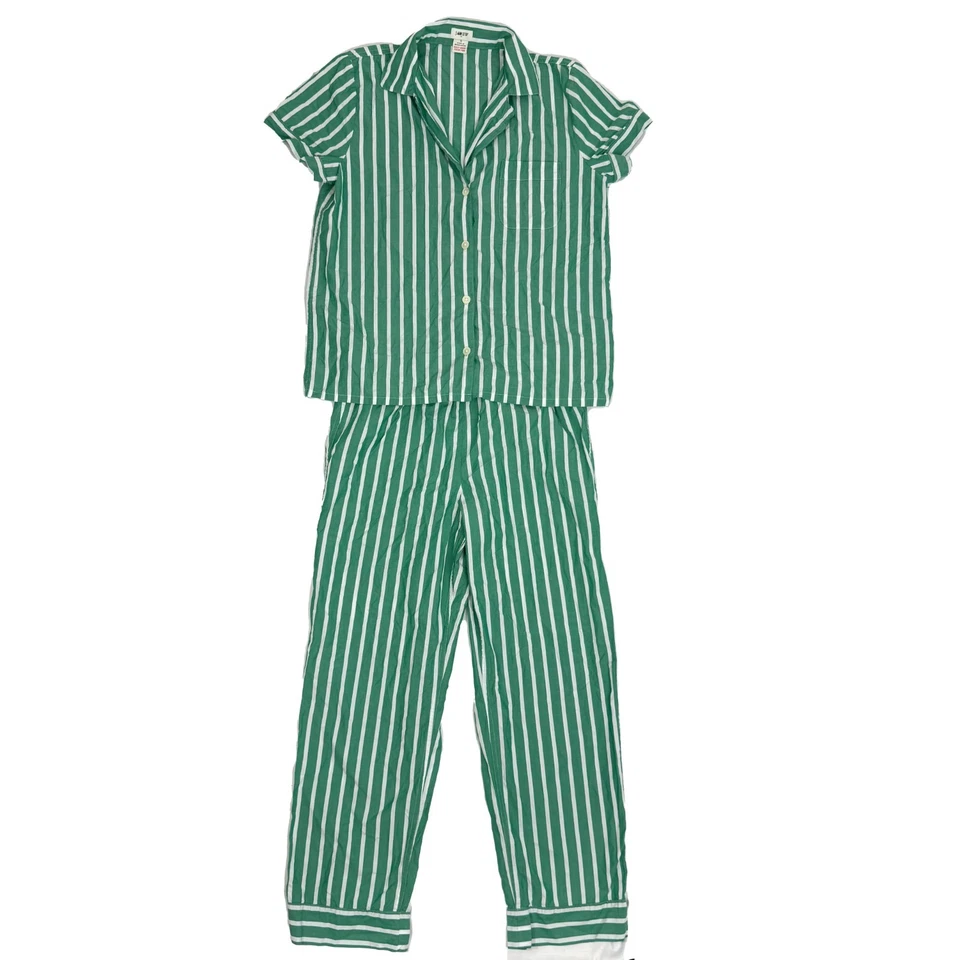 Conjunto de pijama/pantalón corto manga corta J.CREW S blanco trébol verde rayas usado en excelente estado B49 Foto 1 de 4
