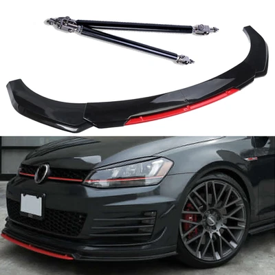 For Volkswagen  Front Bumper Lip Spoiler Splitter Body Kit Black Red — 第 1/4 张图片