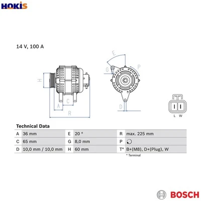ALTERNATOR 0 986 043 981 FOR VAUXHALL CORSA/VAN/Mk/II CORSAVAN ASTRAVAN/IV 1.7L - Image 1 of 4