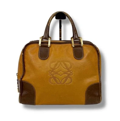 LOEWE Handbag Boston Bag Medium Logo Leather Brown Women's USED FROM JAPAN - Image 1 of 4