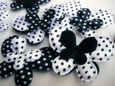 80 Black/White Satin Polka Dots/Felt Butterfly Applique/Big+Small Mix/trim H220 - Image 1 of 2