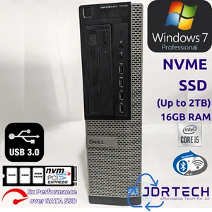 Customizable Windows 7 Pro Dell Optiplex 7010 Core i5 NVME SSD 16GB WiFi BT USB3 - Picture 1 of 11