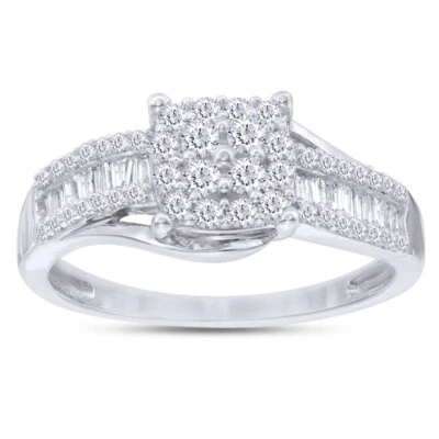 СЕРТИФИЦИРОВАННОЕ кольцо в рамке с четырьмя бриллиантами 1/2 карата белое золото 10 карат - Изображение 1 из 4