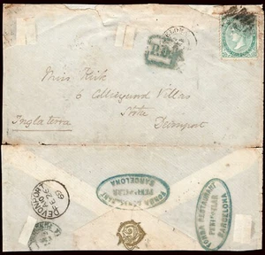 España. 1869 Edifil C 100. Carta circ a Inglaterra. al dorso " Fonda Peninsular. - Imagen 1 de 1