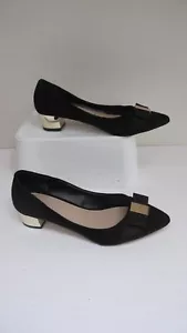 Size 3 CARVELA Black Suede Court Shoes- Gold Low Heel- VGC - Picture 1 of 5