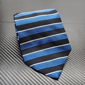 Lord & Taylor "Exclusively For You" Black & Blue Striped 100% Italian Silk Tie - Picture 1 of 4