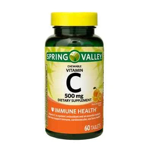 Spring Valley Vitamin C Chewable Tablets Dietary Orange Flavor 500 mg, 60 Count - Picture 1 of 5