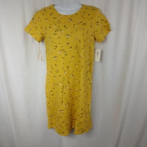 Style & Co Short Sleeve Round Neck T Shirt Dress Floral Print Yellow Womens XS - Picture 1 of 14