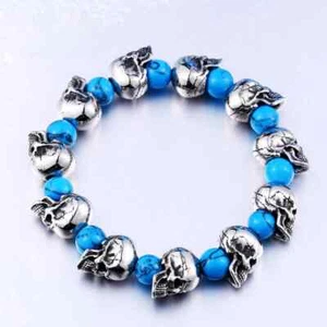 Fashion Turquoise Skeleton Bracelet Men's Personalized Stainless Steel Bracelet - Picture 1 of 7