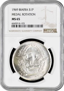 Biafra 1 Pound 1969, NGC MS65, "Republic of Biafra (1967 - 1970)" Pop 2/2 - Picture 1 of 2