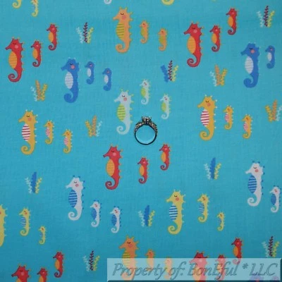BonEful TELA FQ Algodón Edredón Azul Agua Mar Caballo Coral Arrecife Criatura Marina OFERTA Foto 1 de 4