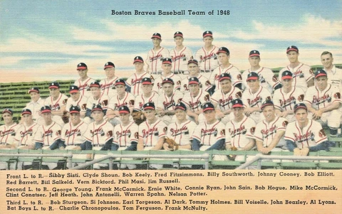 1948 Original Boston Braves Baseball Team Linen Postcard Cover