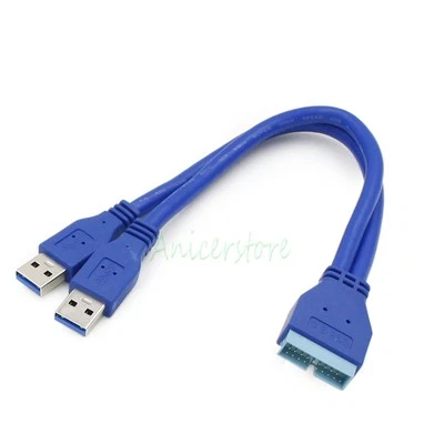 2 Port USB 3.0 Male to 20 Pin Male Header Motherboard Extension Adapter Cable - Image 1 of 4
