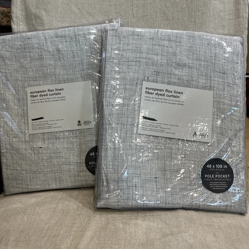 West Elm European Flax linen Fiber Dyed Pole Pocket 48x108 Set of 2 Frost Gray - Image 1 of 1