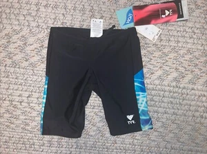 Tyr Sport Boy s Solid Performance Jammer Swim Suit Blue Black   Sz 22 New! - Picture 1 of 4