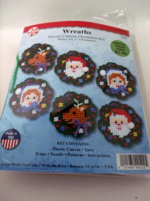 WREATHS Design Works Ornaments Plastic Canvas Kits  3" Makes 6 - Image 1 of 3