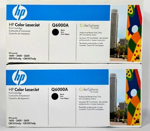 (2) Genuine HP Color LaserJet 124A (Q6000A) Black Toner Print Cartridge - Picture 1 of 3