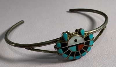 Brazalete Nativo Americano Hecho a Mano Moneda Plata Turquesa Incrustación - Firmado CR - BONITO Foto 1 de 4
