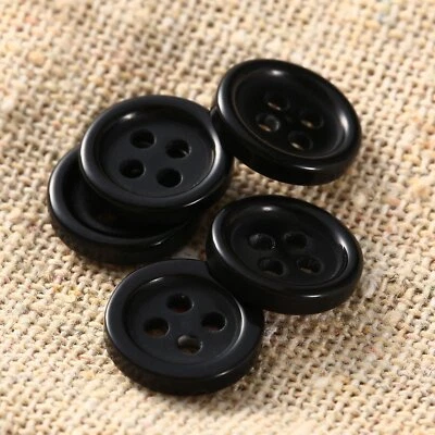 100Pcs Household 4 Holes Round Buttons Black Resin 10mm Dia Sewing Scrapbooking - Image 1 of 4