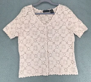 Laura Scott Häkel Pullover Oberteil Gr. L Kurzarm Knopfleiste rosa - Bild 1 von 9