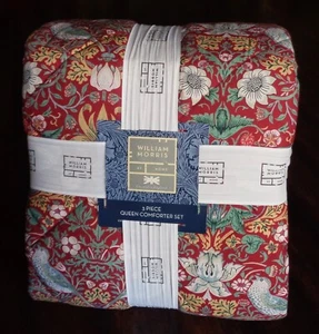 NEW WILLIAM MORRIS STRAWBERRY THIEF RED QUEEN MULTI SHAMS COMFORTER FLORAL SET - Picture 1 of 16