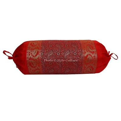 Funda acolchada brocado cachemir indio cuello yoga sofá cama sofá almohada cilindro 30 Foto 1 de 3