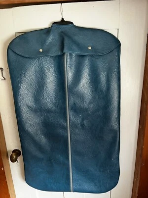 Vintage 1970's Vinyl Faux Leather Folding Garment Bag BLUE - Image 1 of 4