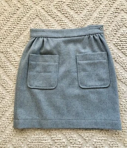 JAEGER BOUTIQUE Light Blue High Waisted WOOL MINI SKIRT + POCKETS 6 8 S 34 Paris - Picture 1 of 4