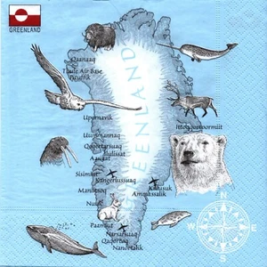 Serviettes en papier Groenland carte animaux Danemark. Napkins Greenland Denmark - Picture 1 of 1