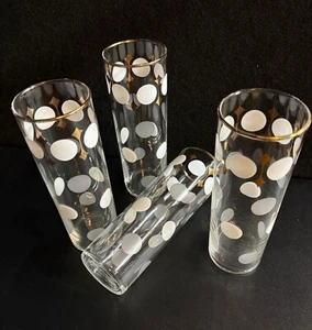 VINTAGE LIBBEY SET OF 4(FOUR) POLKA DOT DIAMONDS TOM COLLINS GLASSES 7" X 2 1/2" - Picture 1 of 7