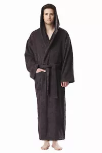 Men's Long Hooded Ankle Length Turkish Cotton Bathrobe Robe MCLASSLONG-CHAR-M - Picture 1 of 2