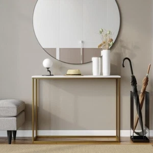 Slim Wooden Console Table with Gold Frame – Hallway Side Entryway Desk - Picture 1 of 8