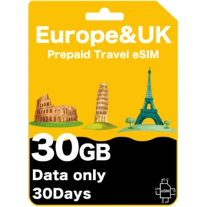 Europe & UK Prepaid Travel eSIM (Data Only) - Picture 1 of 9