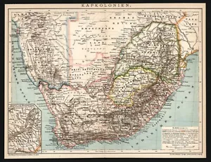 Landkarte anno 1894 - Kapkolonien Südafrika Betchuana Oranje Natal DSWA Kapstadt - Bild 1 von 2