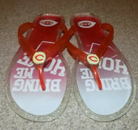 CINCINNATI REDS WOMENS SIZE L (9/10) TEAM BEANS/MLBP 2012 GEL-TYPE FLIP FLOPS Cover