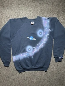 Vintage Años 90 Galaxy Envoltura Pull Over Cuello Redondo Negro Grande Nuevo con Etiquetas Planetas AOP - Imagen 1 de 14