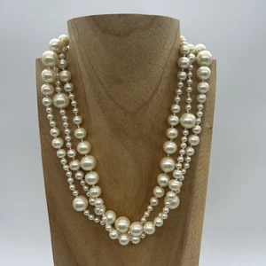Vintage Faux Pearl Knotted Multistrand Necklace Cream Chunky Graduated Twist MCM - Bild 1 von 24