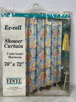 Vintage Excell Vinyl Shower Curtain Underwater Harmony 70x72 New Old Stock - Image 1 of 3