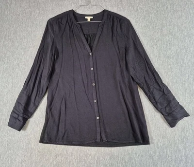 Camisa suave joie lengüeta enrollable para mujer talla pequeña negra cuello en V manga larga abotonada Foto 1 de 4