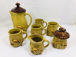 Vintage Mushroom Coffee/Tea Pot/Creamer/Sugar Set with Four Mugs Complete - Picture 1 of 20