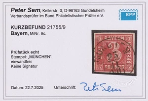 =Bayern Mi.Nr.9 c gestempelt (K1 München) Befund BPP - selten! - Luxus!= - Bild 1 von 3