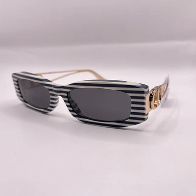 Dior Womens 30Montaigne S14I Thick Narrow Rectangle Sunglasses Blue/White Stripe - Image 1 of 4