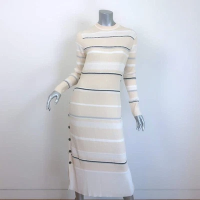 Proenza Schouler Rachel Side-Button Striped Rib Knit Midi Dress Ecru Size Medium - Image 1 of 4