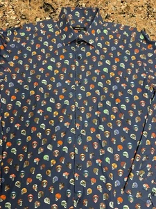 Jared Lang Navy Skull O/F Motorcycle Helmet Long Sleeve Button Up Shirt Men's XL - Picture 1 of 7