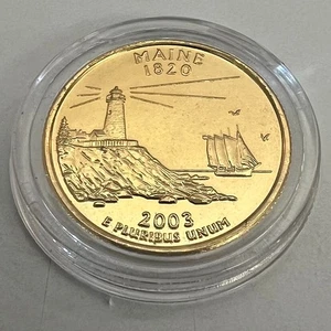 2003 P MAINE US State Quarter 24k Gold Plated BU + capsule Nice for π Coin Toss - Picture 1 of 4