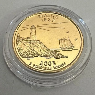2003 P MAINE US State Quarter 24k Gold Plated BU + capsule Nice for 🏈 Coin Toss - Image 1 of 4
