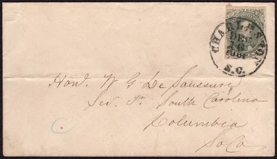 Confederate CSA #1, Charleston, SC CDS 16 DE DICIEMBRE DE 1861 en cubierta de banco comercial Foto 1 de 2