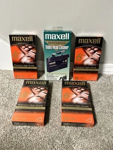 Maxell Blank VHS Premium Grade Video Lot Of 4 Tapes 6 Hours T-120 & Head Cleaner - Picture 1 of 1