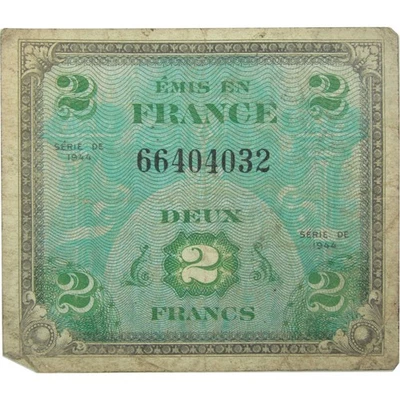 Billete de moneda militar aliado de Francia 1943-1944 2 francos Foto 1 de 2